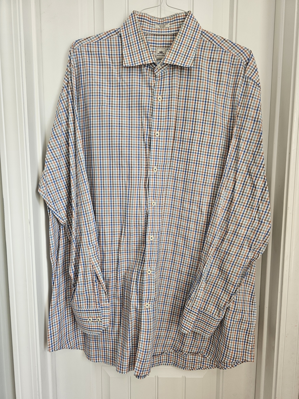 Peter Millar Men's Checked Dress Shirt in Blue and Orange - Classic Button-Up